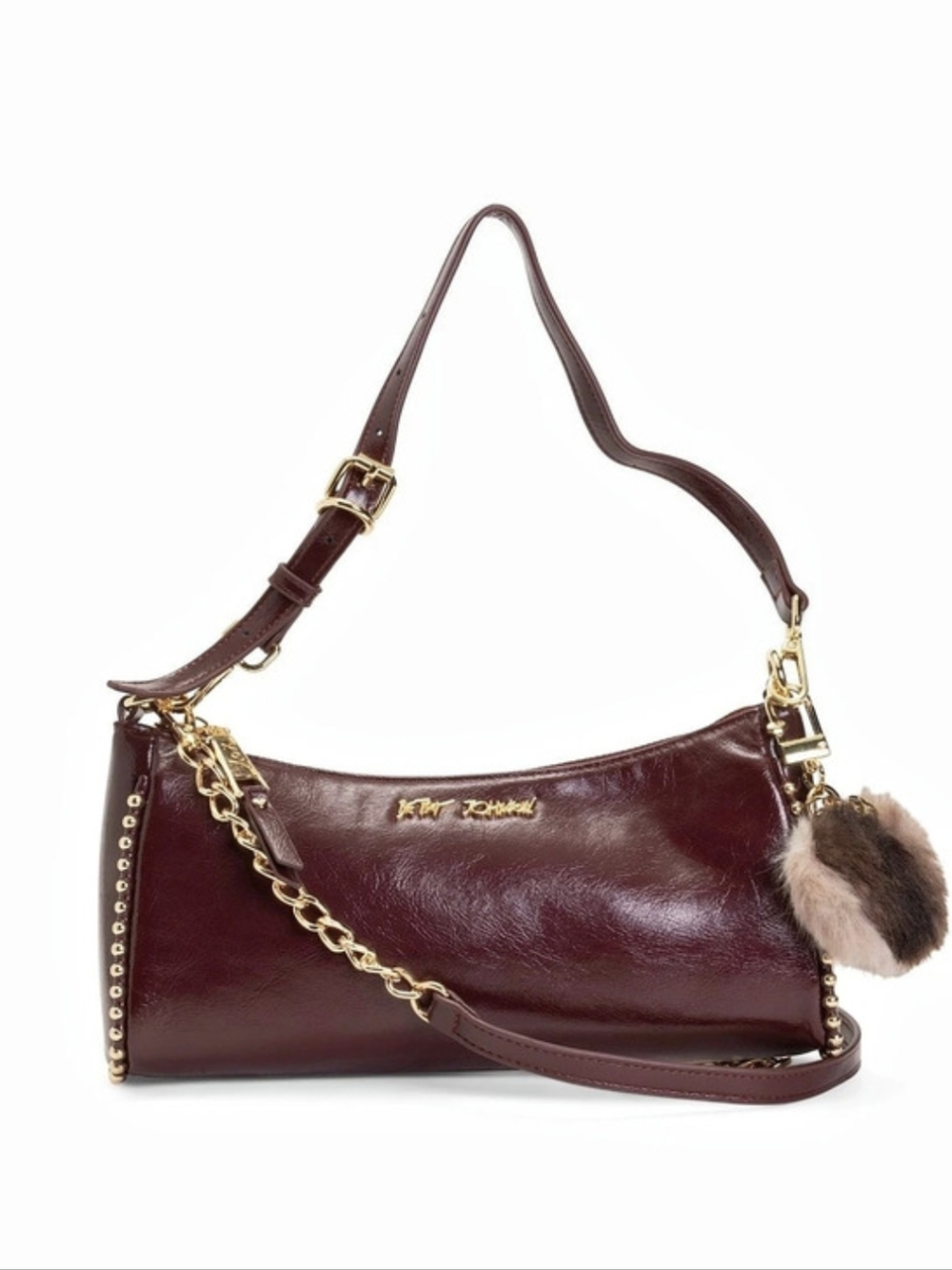 💜▪️Betsey Johnson▪️ Serena cherry Crinkle Shoulder Bag Beaded Trim & Bagcharm